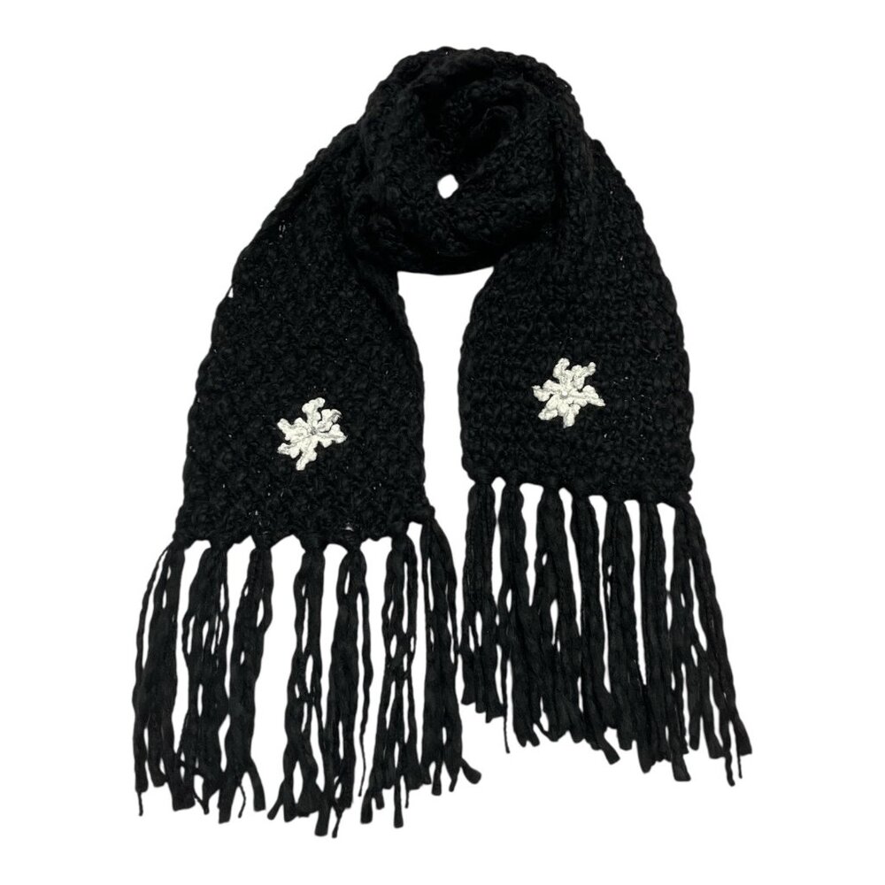 Charming Charlie Black Knit Scarf with Snowflake Appliqué – 94” – NWT